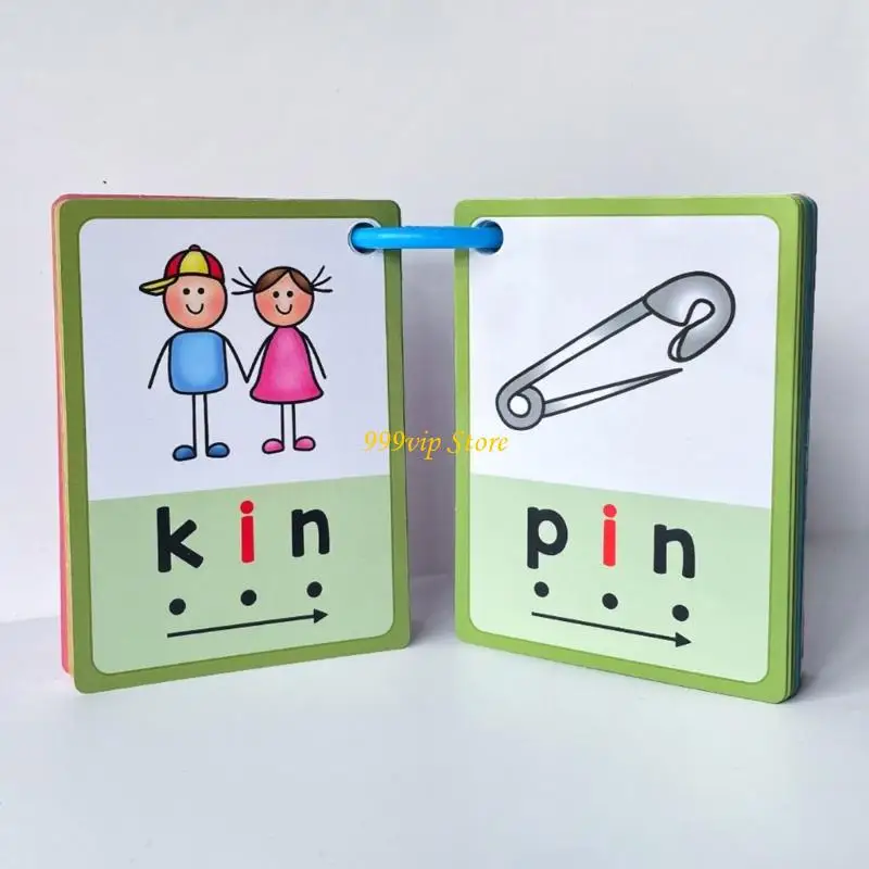 C90C Kid CVC Words Learning Cards English Phonics Practice Cards Set Educational