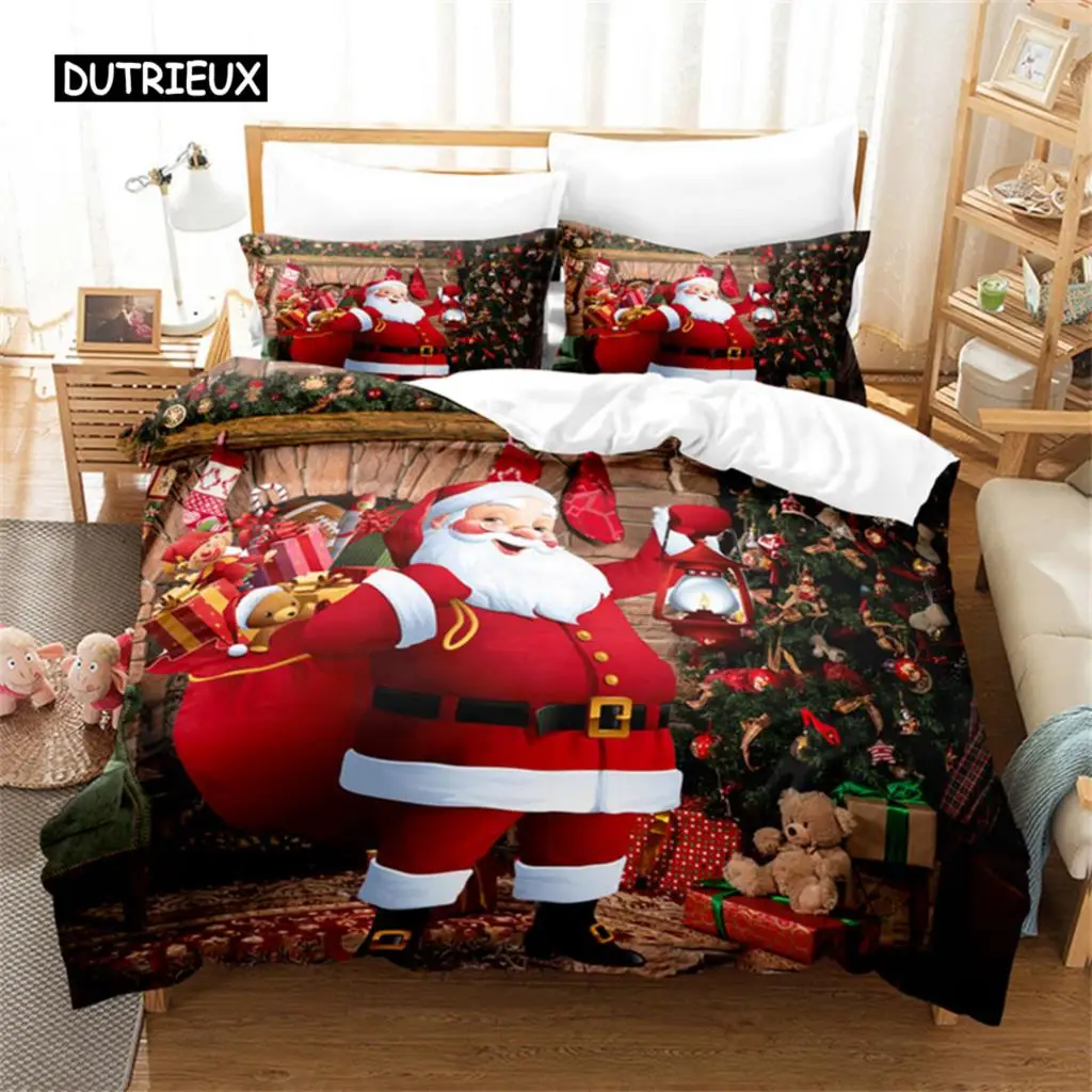 

Merry Christmas Duvet Cover Santa Claus Snowman Red Bedding Set Happy New Year Xmas Festival Gifts For Women Men Children Decor