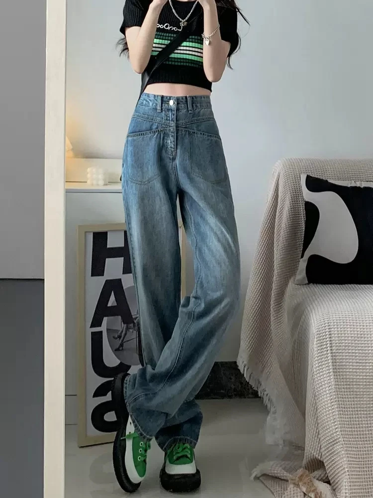 

High Waist Wide Leg Jeans Women's Spring Autumn New plus Size Loose Straight Cut Slimming Vintage Floor Length Trousers