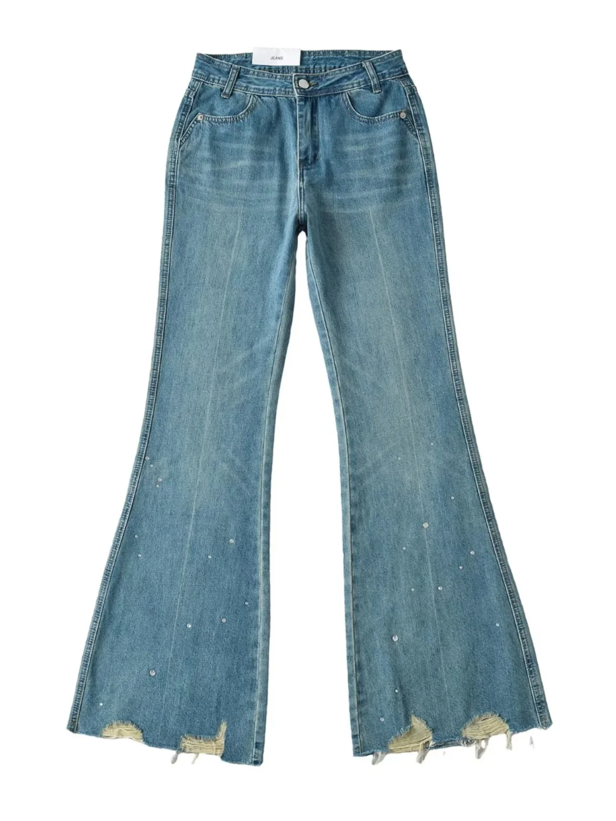 

Ретро американские тяжелые джинсы со стразами и потертостями, широкие джинсы с высокой талией, женские утягивающие длинные брюки, осенний сезон, джинсовые