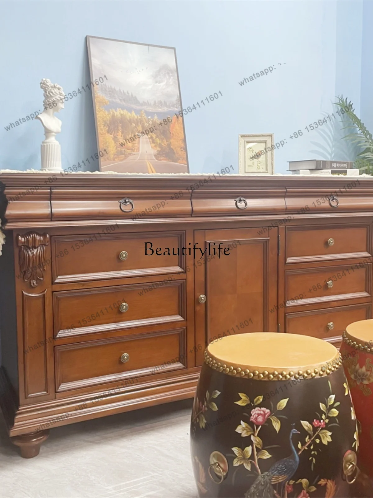 

X4 Classic American retro porch cabinet living room dining side large capacity locker nine buckets