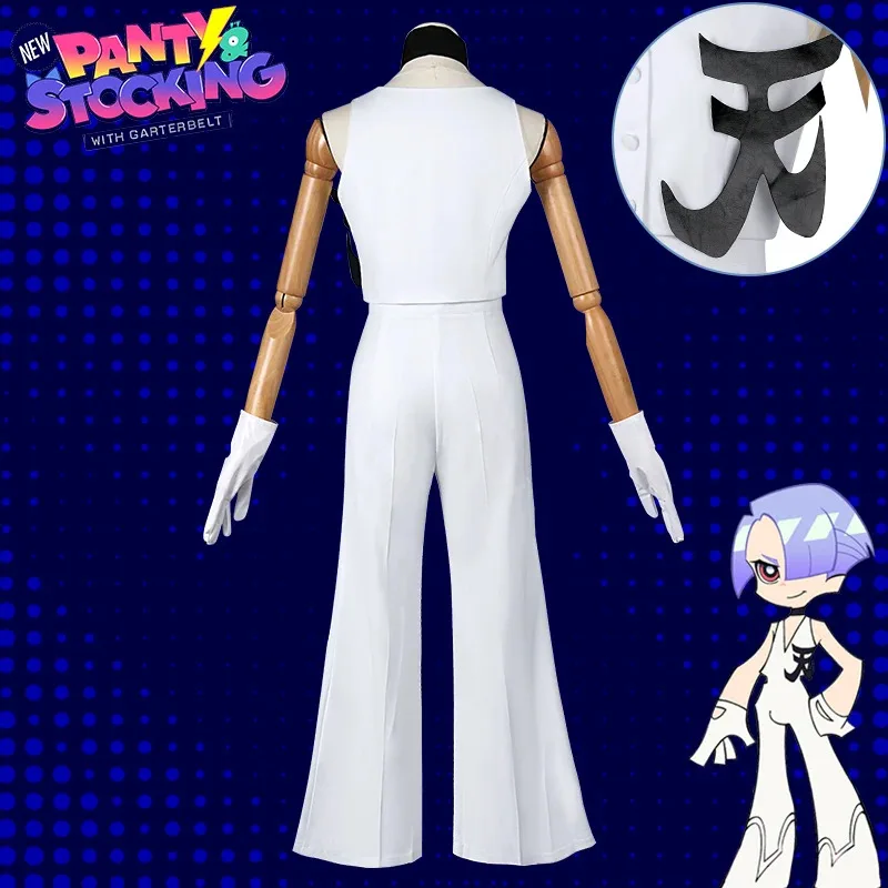 مجموعة أزياء أنيمي اللباس الداخلي والجوارب البوليستر البولي يوريثين التأثيرية باللونين الأبيض والأسود مع شعر مستعار لحفلات الهالوين للنساء والرجال