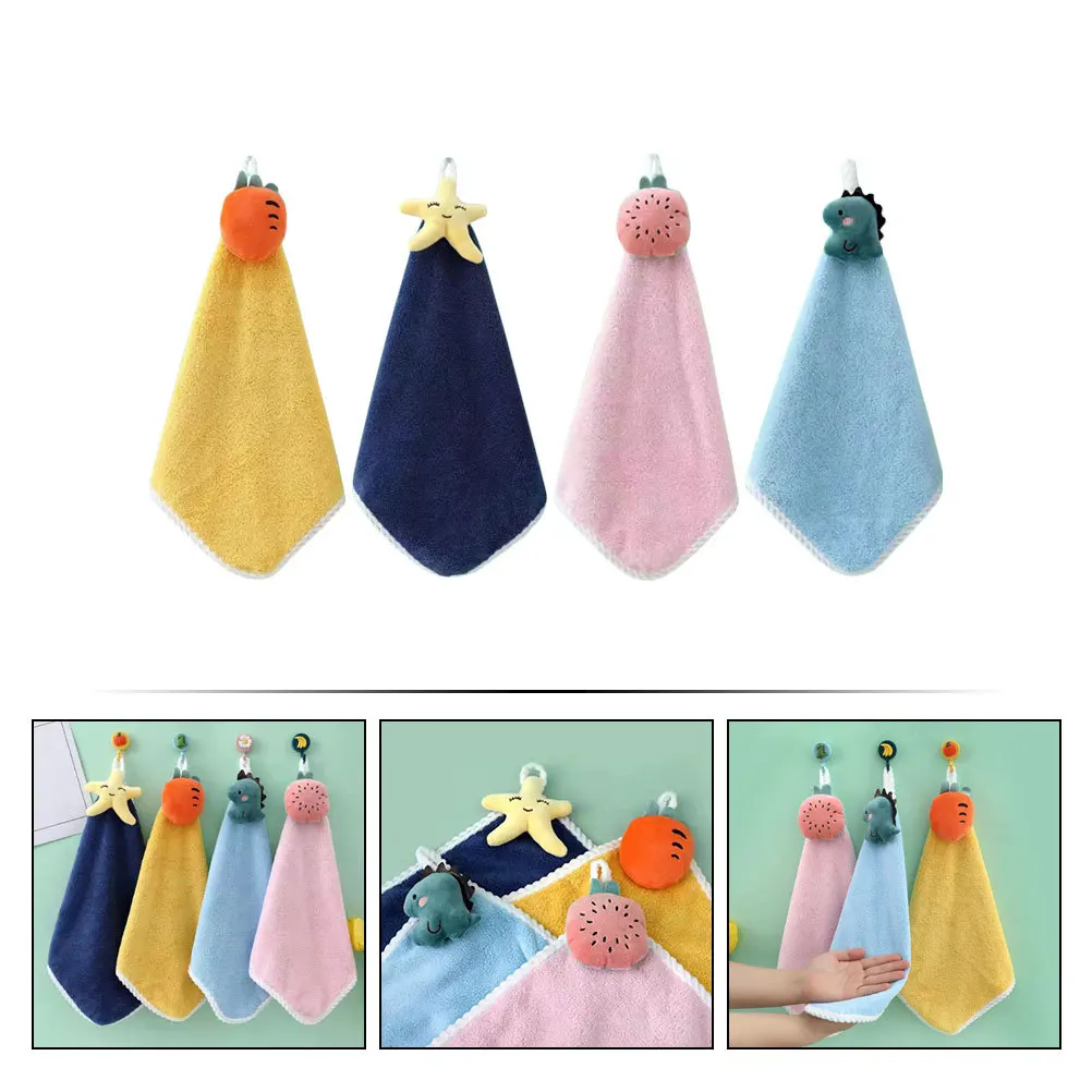 

Набор из 4 полотенец из кораллового флиса: впитывающие многоразовые полотенца для рук для кухни и ванной, с креплением для хранения и шнурком