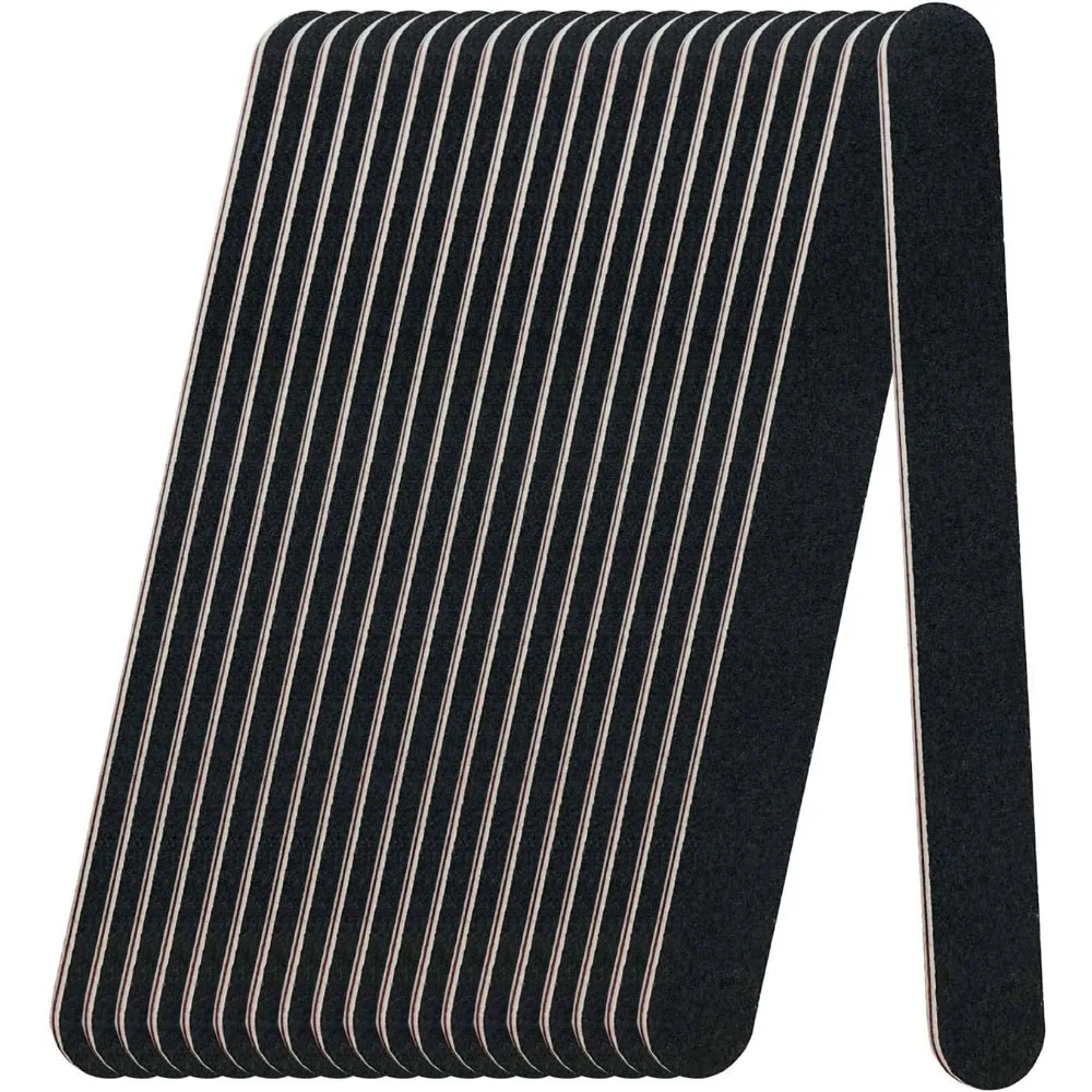 

20 Pack 100/180 Grit Black Emery Boards, Reusable Professional Nail Files, Durable Manicure Tools for Acrylic and Natural Nails