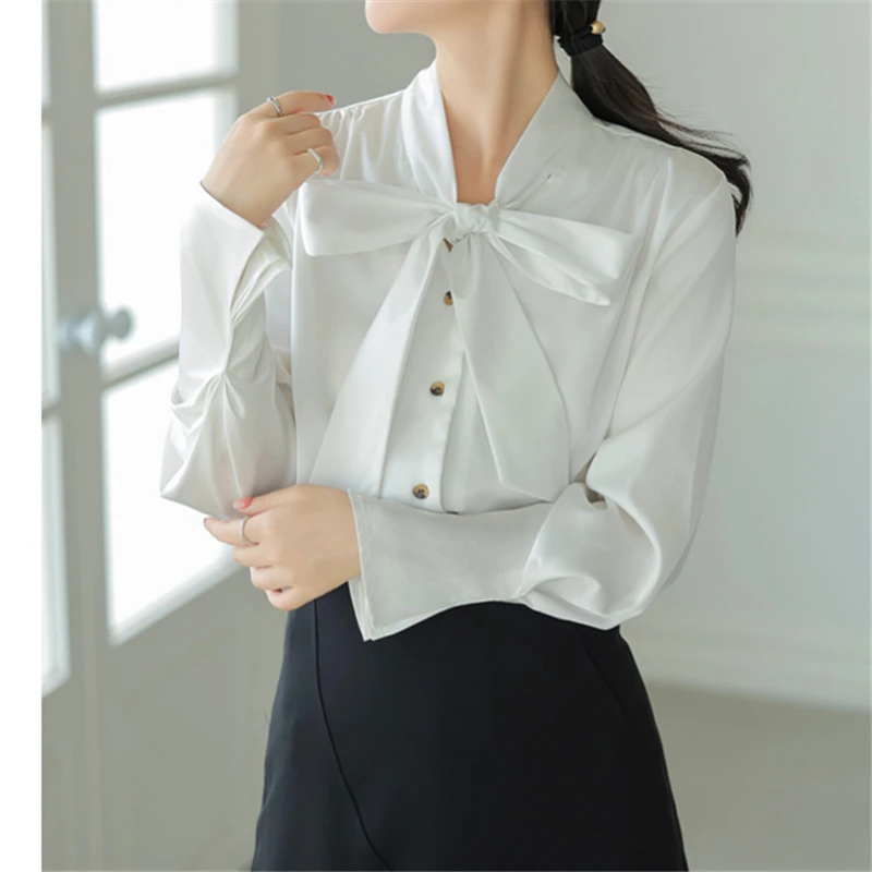 Seoulish Autumn Korean Vintage Pink Women's Bow Blouse 2023 New Long Sleeve Single Breasted Casual Office Shirts Tops Female