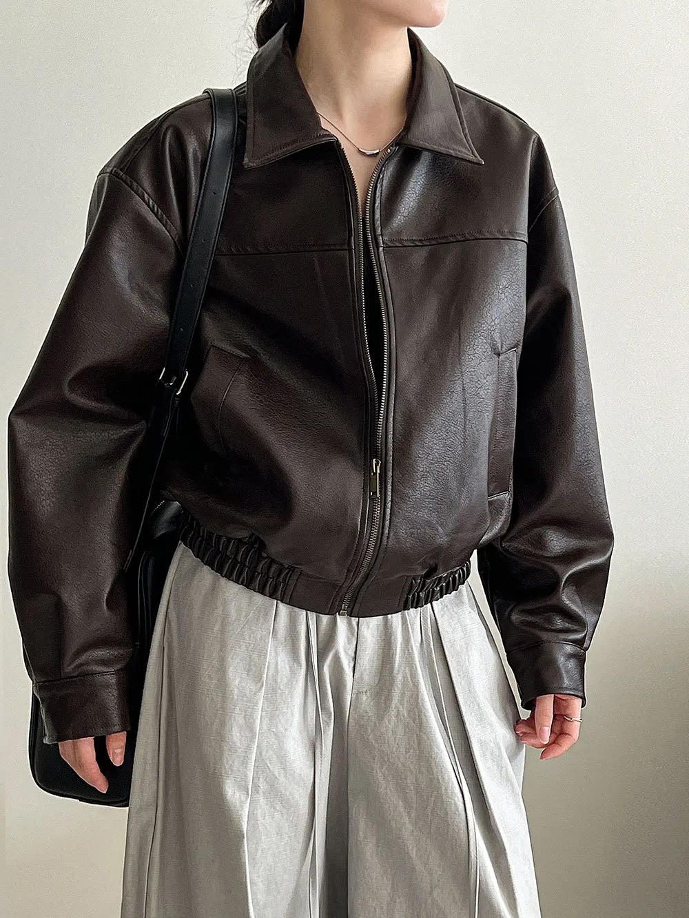 

Fashionable Korean motorcycle style high-end leather jacket women's 25 autumn new collection waist down casual jacket jacket