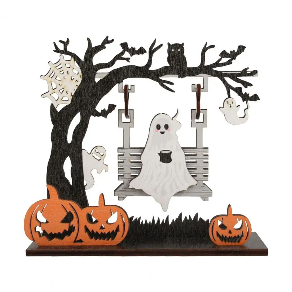 Fade Resistant Halloween Decoration Desktop Halloween Decor Halloween Wooden Table Decor Set 3d Printed Skull Pumpkin for Party