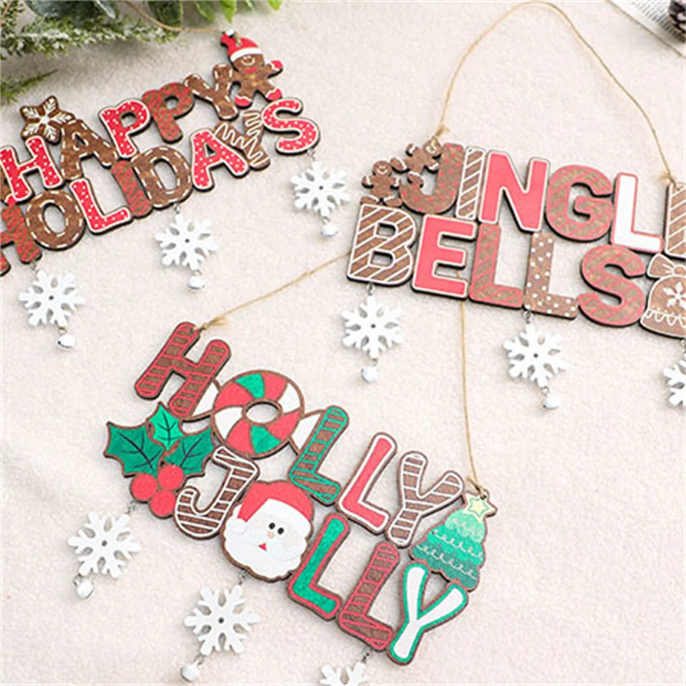 

3pcs Vintage Wooden Merry Christmas Tree Hanging Ornaments Decorations Retro Welcome Sign Happy Holiday Jingle Bells Home Decor