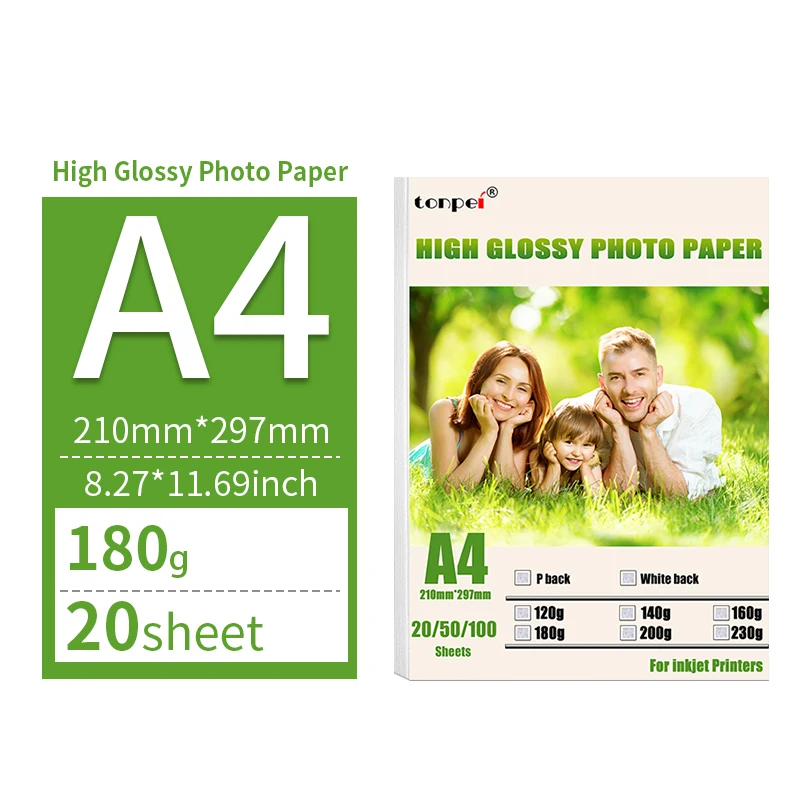 Multi Specification High Gloss Photo Paper 3R 4R 5R A4 Photo Printing Paper Inkjet Printer 180G Glossy Single-Sided Photo Paper