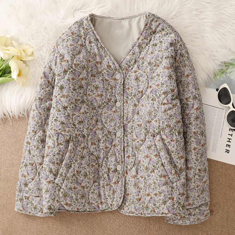 

Модная утолщенная хлопковая куртка с цветочным принтом, женская осенне-зимняя новая модель, свободный крой, элегантная хлопковая верхняя одежда