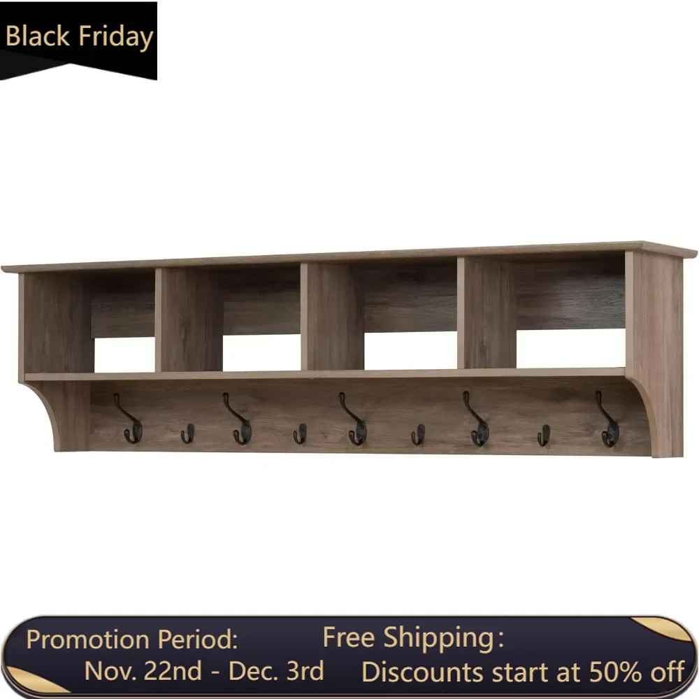 

60 inch wide suspended entrance shelf, floating gray