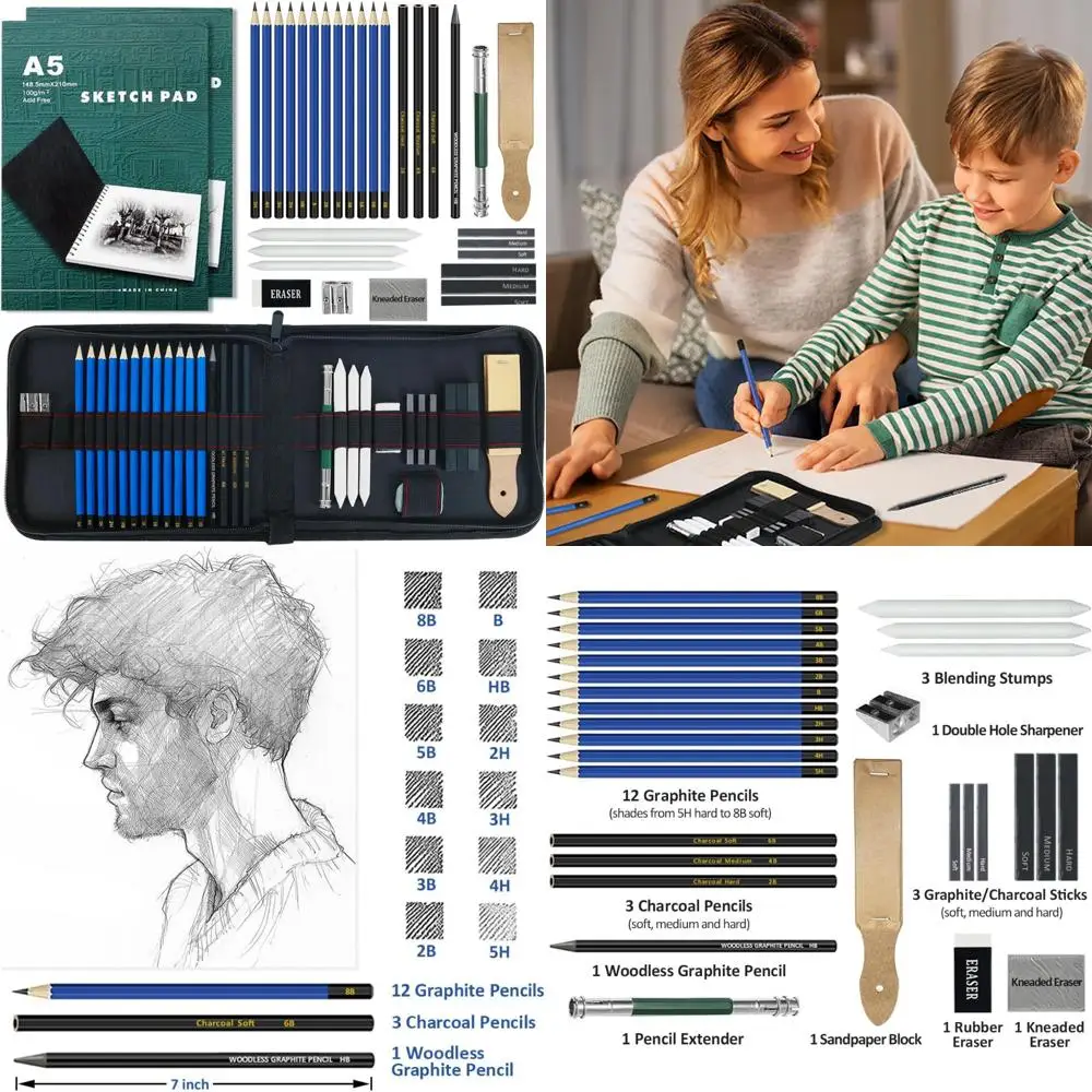 

Набор для рисования LUCYCAZ — набор для рисования, 55 предметов художественных принадлежностей для взрослых с эскизами, графитовыми и угольными карандашами, принадлежности для рисования