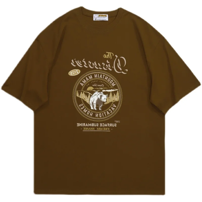 Vintage Large Size American Retro Brown Design ort Sve T-irt Women Summer Hong Kong Sle Chic Vintage Top