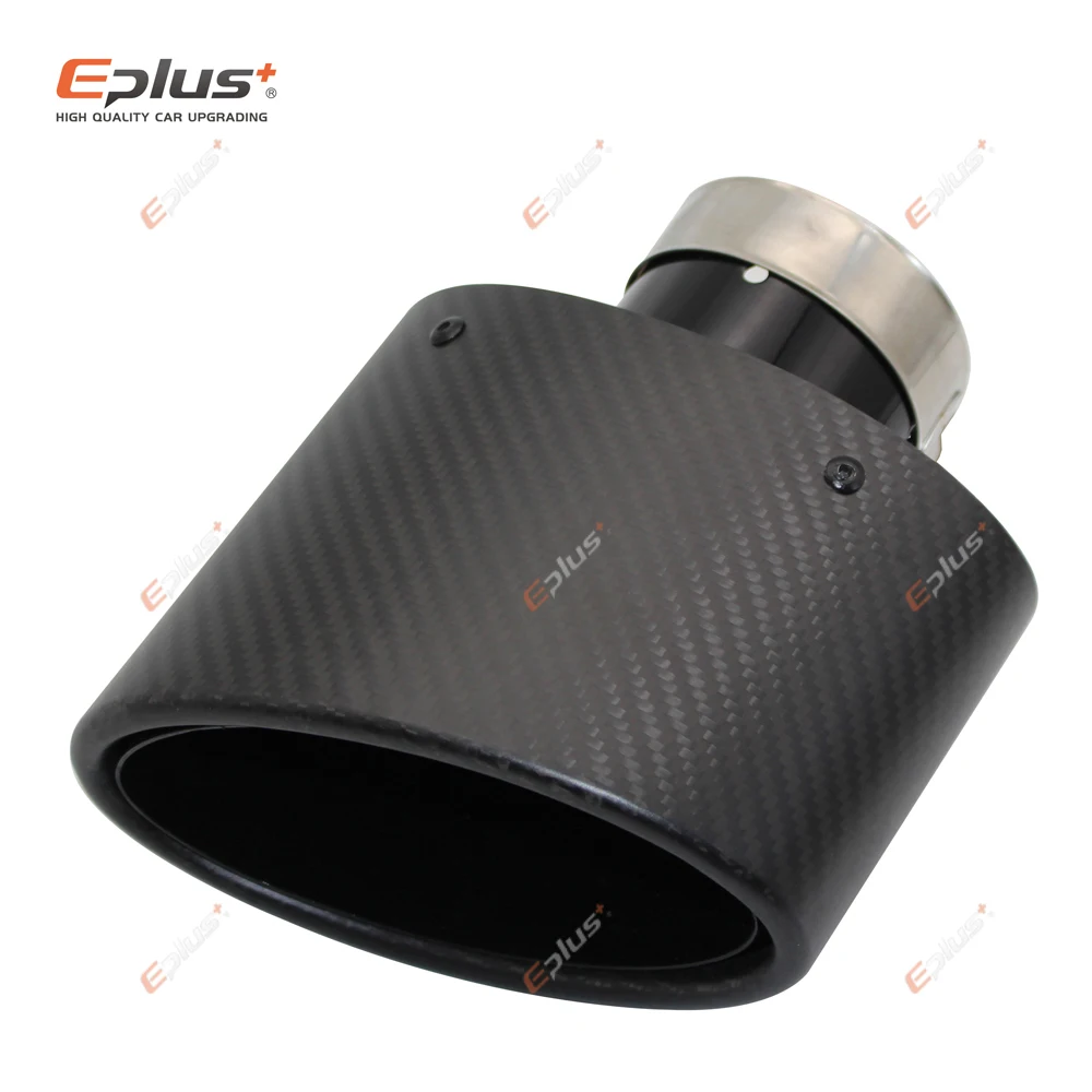 Universal Car Matte Carbon Fiber Muffler Tip Exhaust Pipe Nozzle Decoration Stainless Steel Black Oval 150mm Tilting Left Right