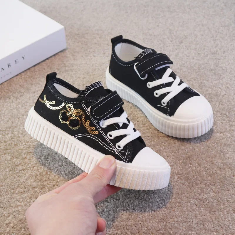 Girls Shoes Spring Autumn New Kids Canvas Shoe Fashion Sequin Sports Board Shoes Breathable Soft Bottom Children Casual Shoes