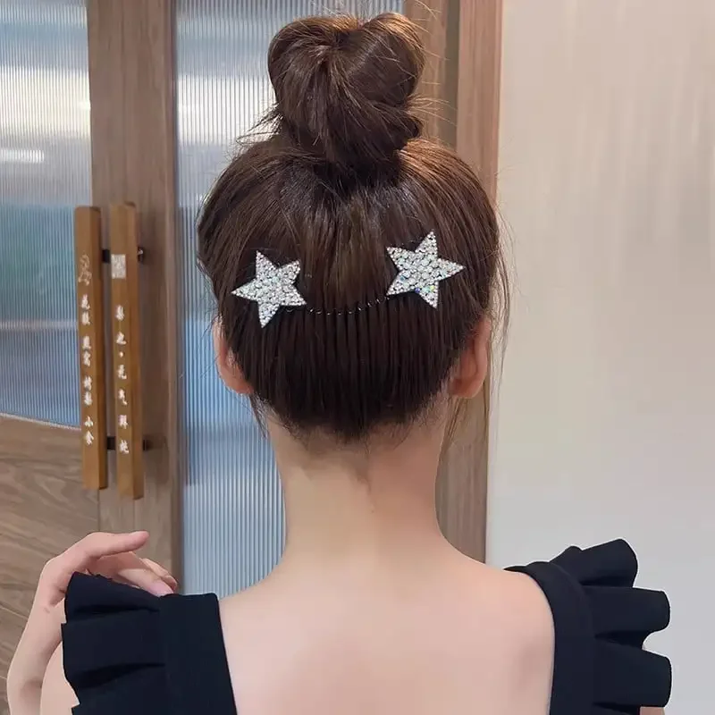 Star Rhinestone Broken Hair Comb Pentagram Hair Comb Sparkling Colour Non-Slip Hairpin Forehead Hair Tidy Fixer