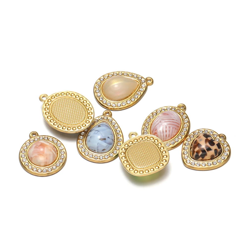 3 Stück Edelstahl-Anhänger mit Edelsteinen und Zirkonia für DIY-Schmuckherstellung, Armbänder, Ohrringe und Zubehör für Frauen – Detail 4