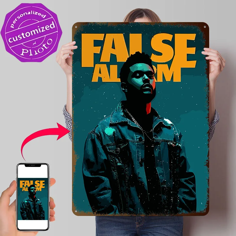The Weeknd - False Alarm, Letrero Metálico con Textura 3D, Arte de Pared Personalizado, Regalo para Decoración de Cuarto de Hombre, Decoración de Casa, Estilo Retro