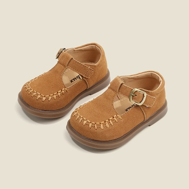 Claladoudou-zapatos planos de cuero genuino para niños, calzado informal de costura Simple hecho a mano, versión coreana, primavera y otoño