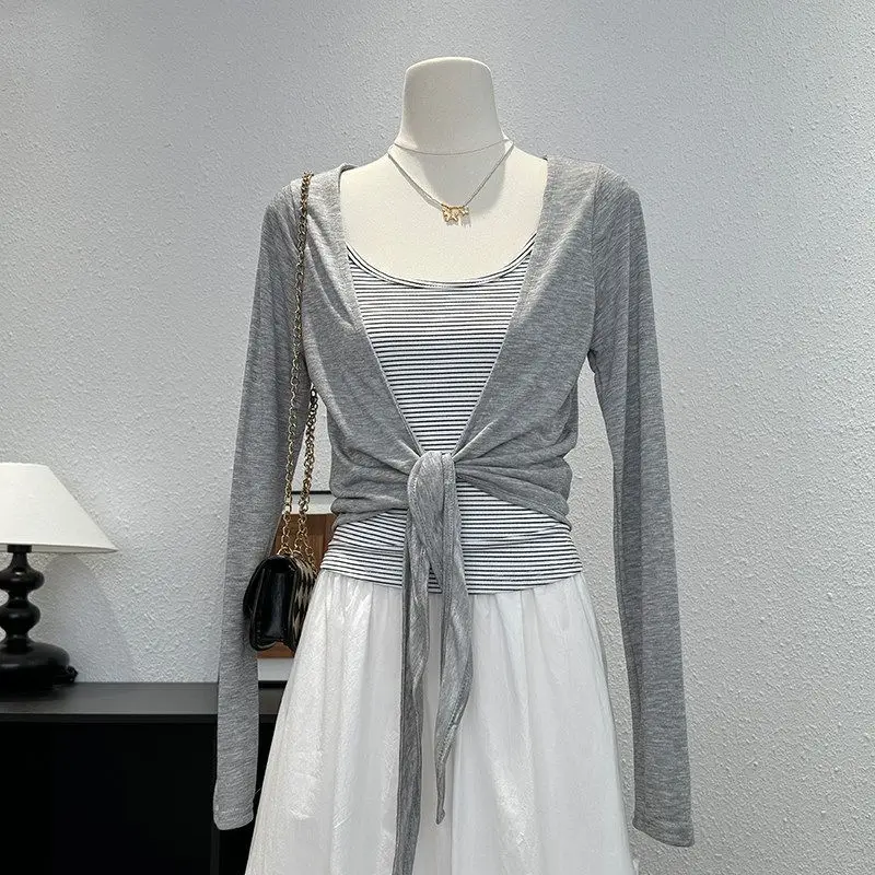 plus Size Long Sleeve Wrap Shoulder Sun Protection Air Conditioner Cover up Women's Fashion Slimming Summer New Style Top
