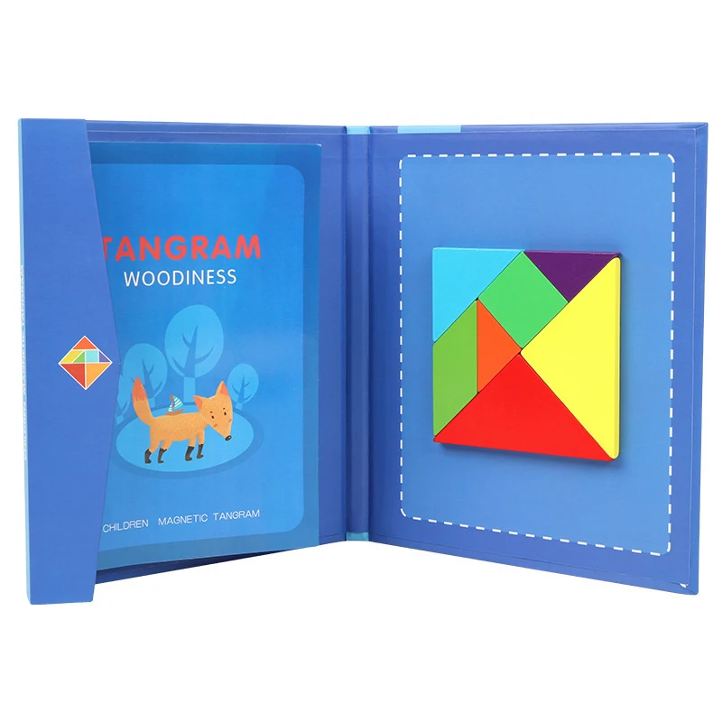 Wooden Jigsaw Magnetic Tangram Puzzle Book Educational Toys For Children Baby Kid Portable Montessori Learning Intelligence