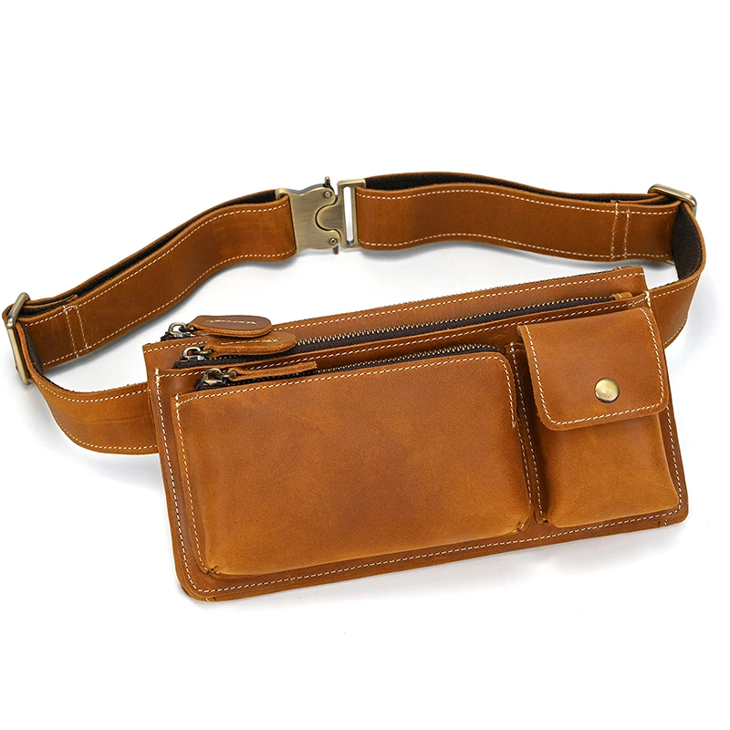 Genuine Leather Waist Bag Luxury Designer Men's Chest Bag Waist Pouch Single Shoulder Crossbody Bag For Man Male Belt Pouch