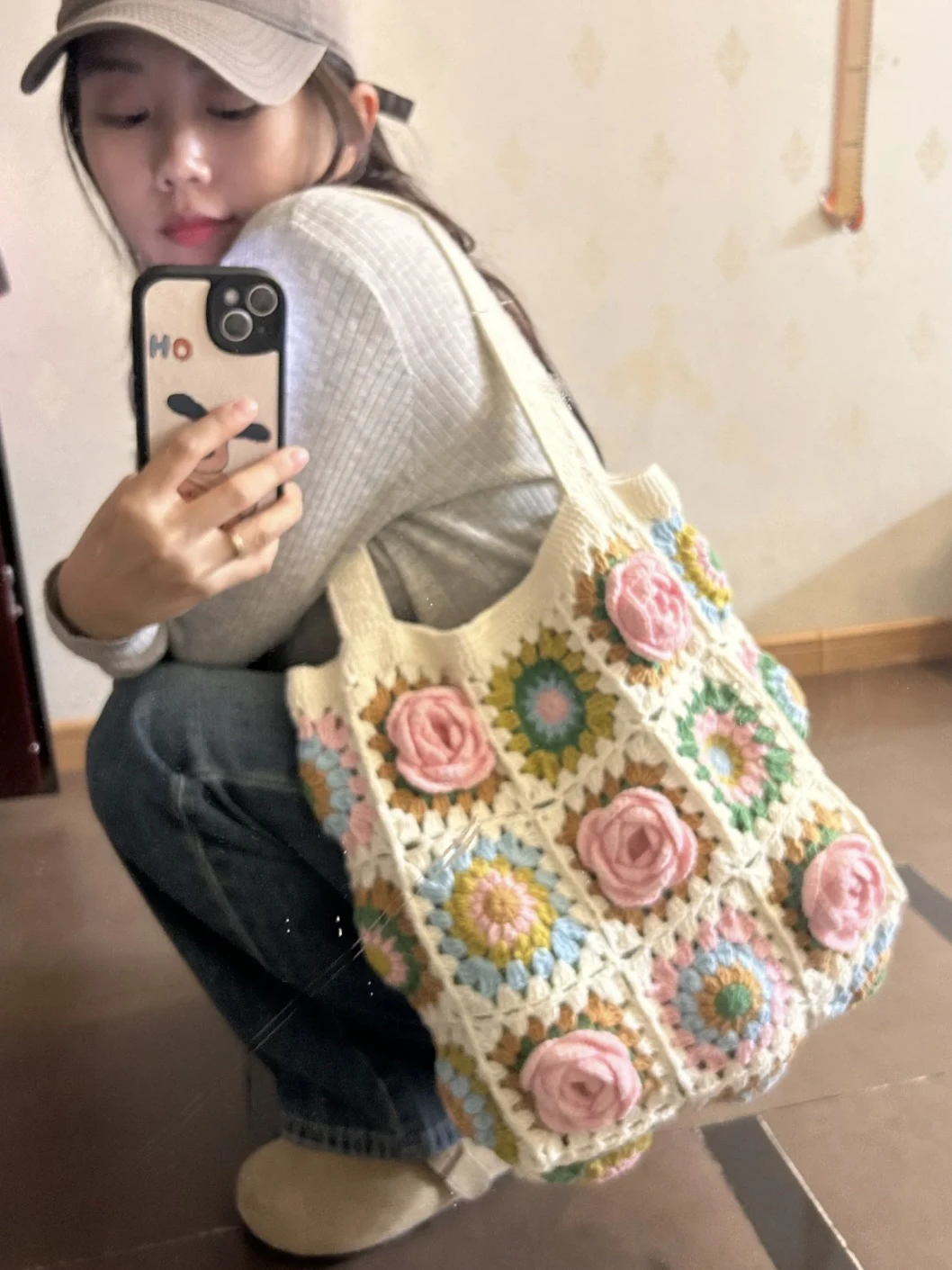 

Handmade Tea Flower Single oulder Bag DIY Material Kit Yarn Crochet andmother id Bag Gift Handmade Faion Accories
