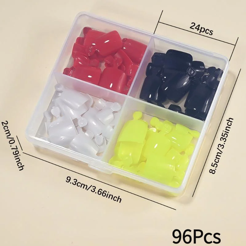 *96Pcs 4 Grid Short Square False Toenail Tips Full Cover Artificial Fake Toenail Acrylic Foot Nail Art Tip Extension Wearable