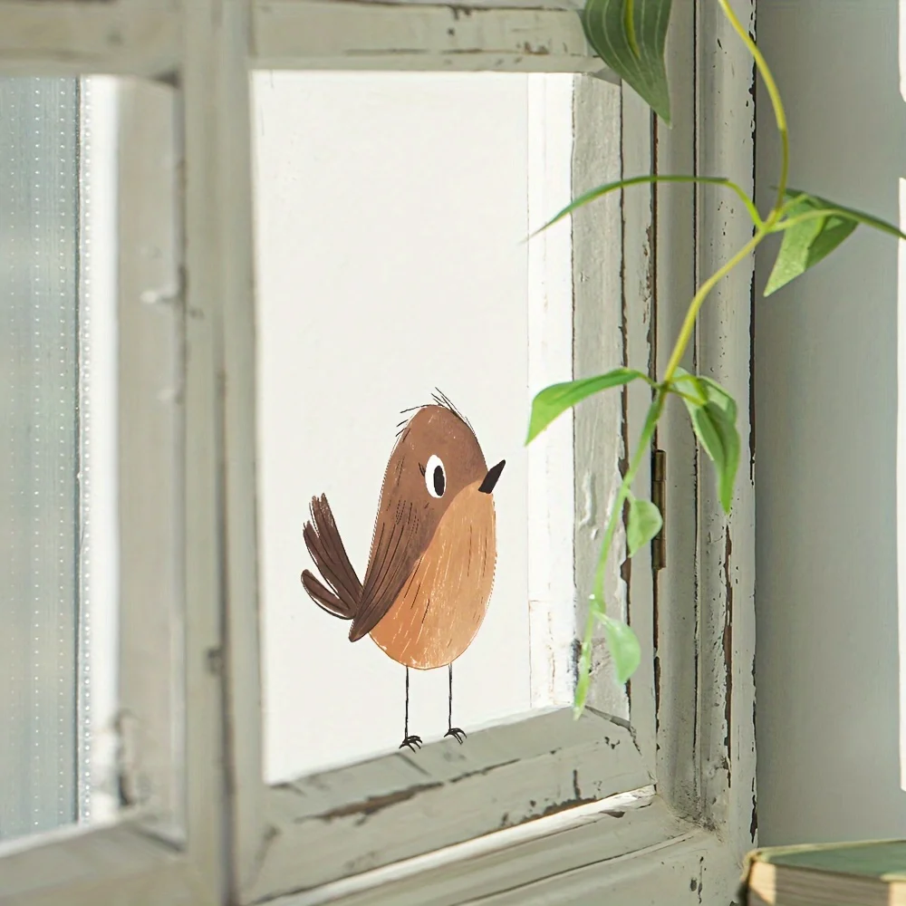 ملصق حائط لطيف على شكل عصفور، 5.9 × 6.3 بوصة طباعة حيوانات شفافة للأشعة فوق البنفسجية للنوافذ، ديكور منزلي ذاتي اللصق، ملصق حائط لديكور الطيور