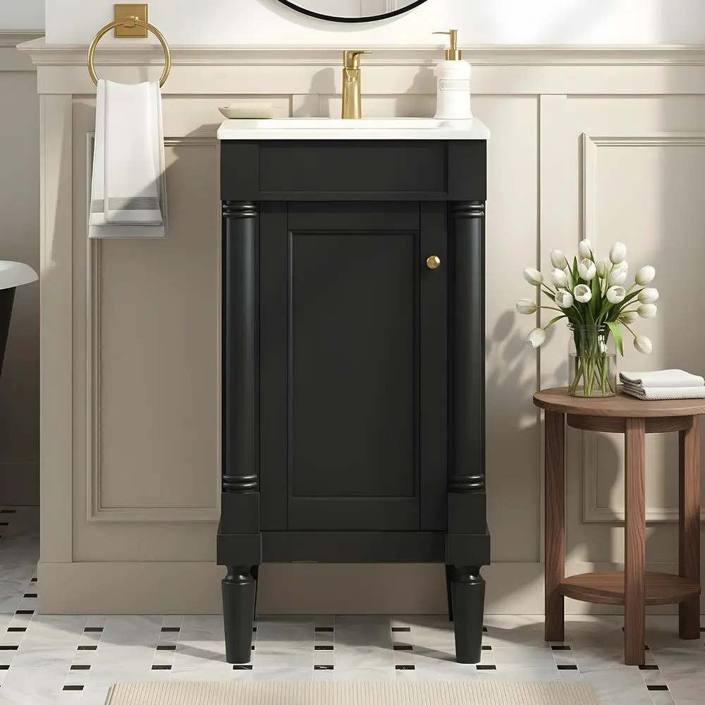 

18 Solid Wood Single Door Vanity with Sink and Adjustable Shelf for Small Powder Rooms