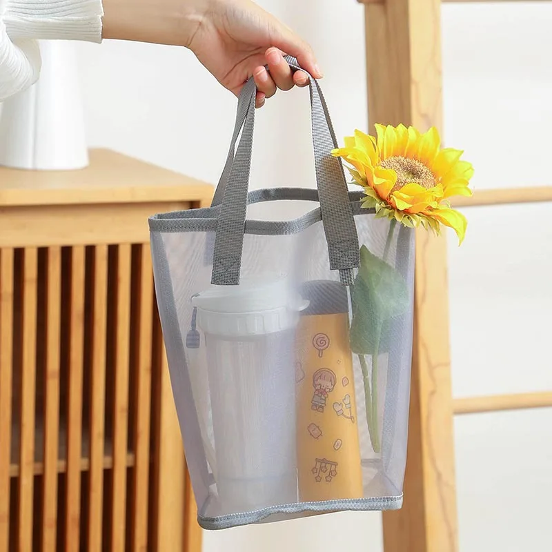 Customizable Logo Women Mesh Shopping Bag Clear Female Small Shoulder Bag Eco Handbag Tote Reusable Grocery Shopper Bags Pouch