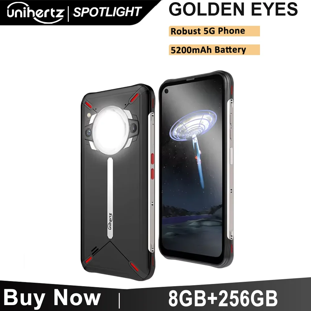 Unihertz Golden Eye 5g Ultra Slim Rugged Smartphone Camping Light 8GB 256GB 64MP Camera Cell Phone, Mobile Phone,30W ,5200mAh