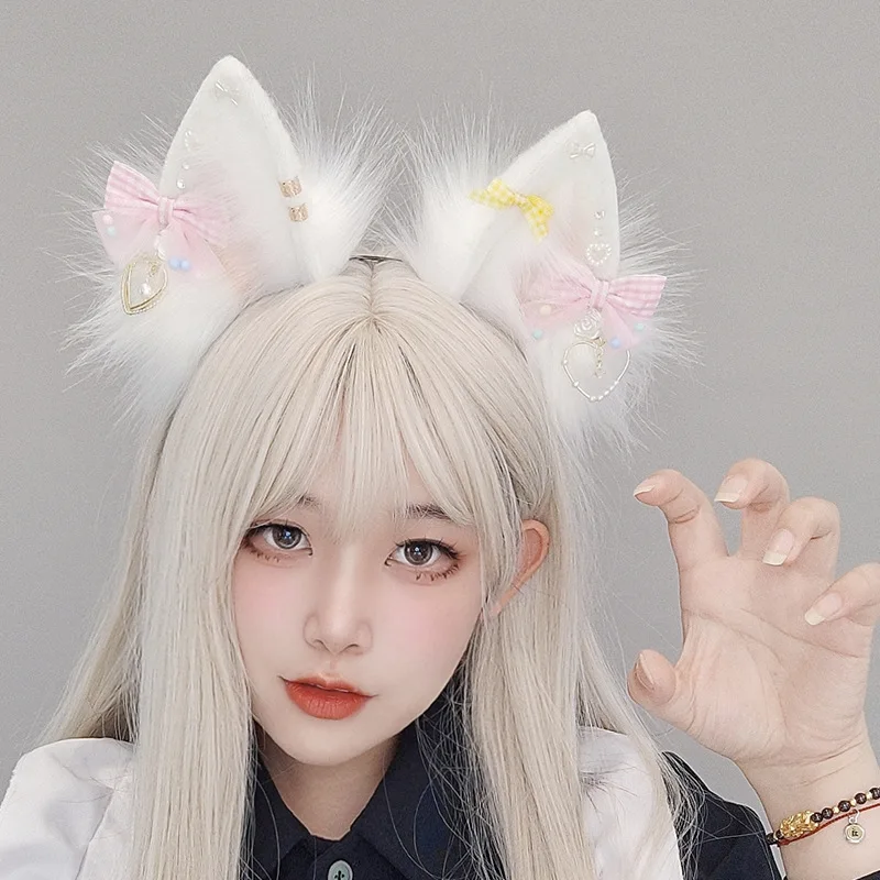 Sexy Japanese Lolita Plush Headdress Simulated Animal Ears Headband Cute Bow Headdress For Girls Cosplay Props Hair Accessories