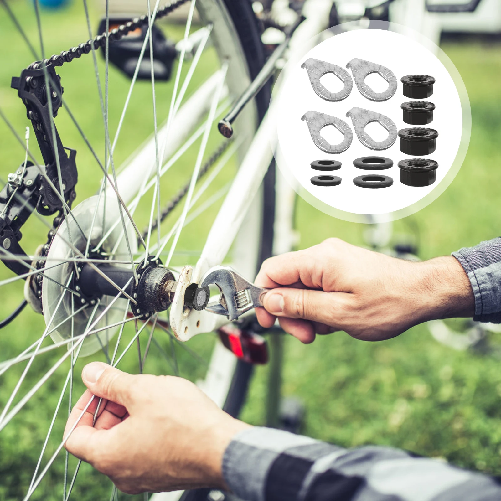 

Bicycle Hub Nut Washer Set M10 Safety Hangers 10 Flange Nuts Black Washers Steel Wheel Replacement Accessories