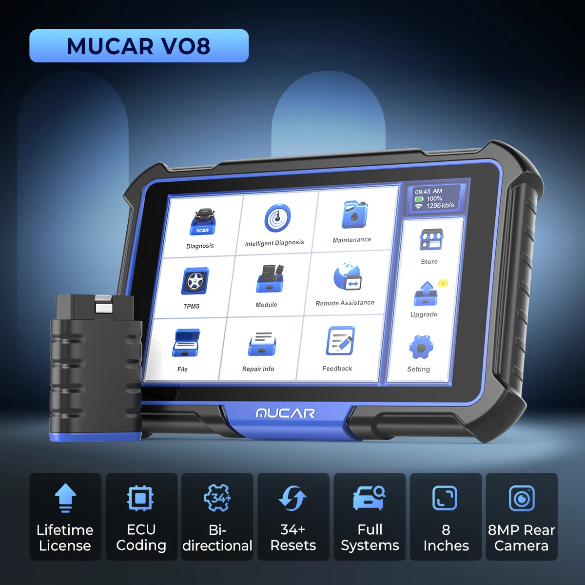 

MUCAR VO8 OE Full System Car Scanner 9450 Mah Battery ECU Coding BIdirectional Software Free Update Obd2 Scanner Diagnostic Tool