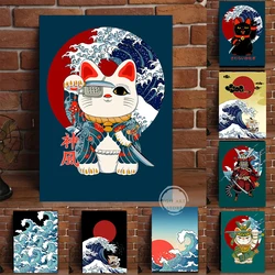 Retro Japanese Ukiyoe Poster Kanagawa Wave One Piece Pirates Sign Koi Cat Samurai Canvas Painting Art Prints Home Wall Decor