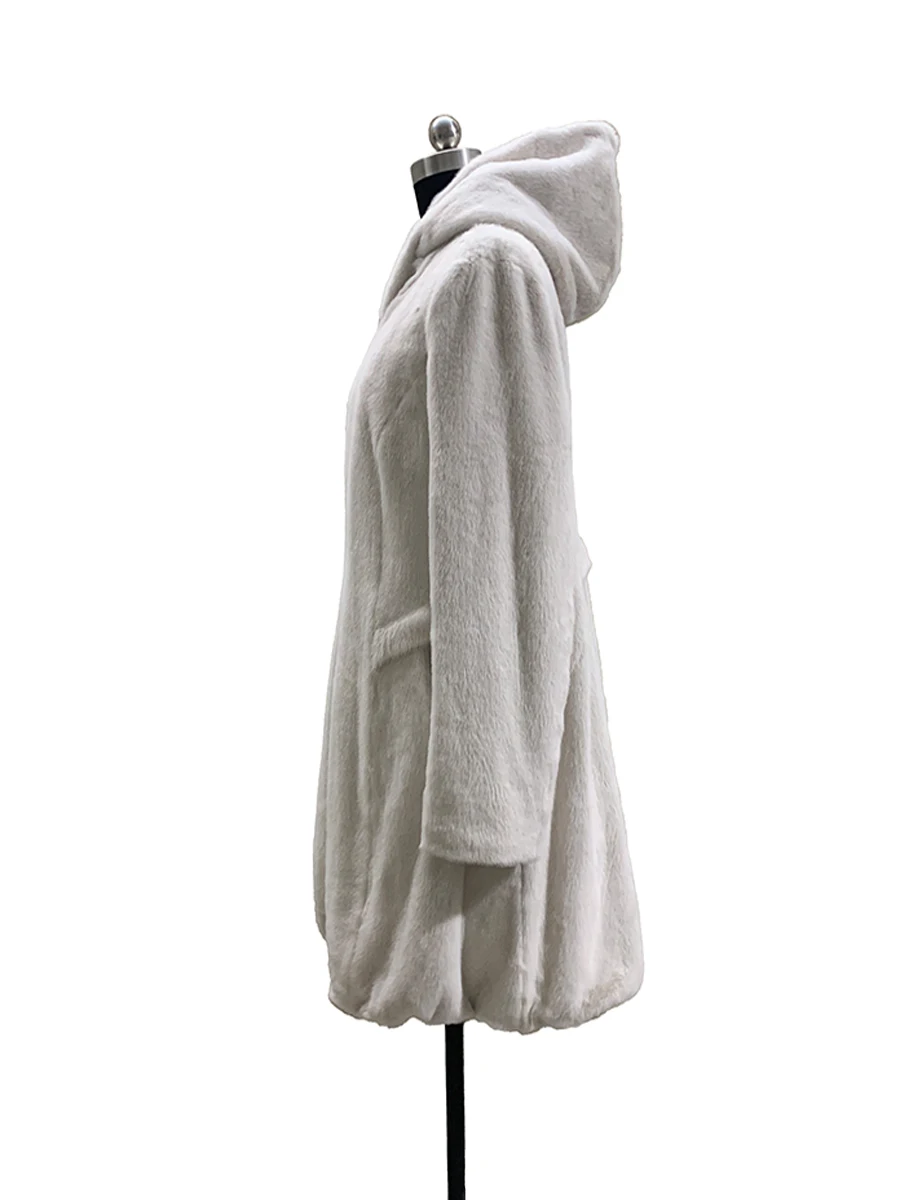 Nerazzurri Autumn Winter Pearl White Warm Pleated Soft Faux Mink Fur Coat Women with Hood Elegant Luxury Chic Fluffy Jacket 2026