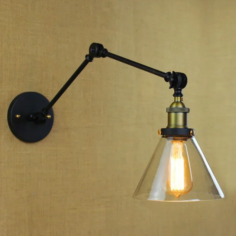 

Retro Swing Arm Wall Lamp,Glass Shade Vintage Wall Sconces,Wall Mount Bedside Reading Light, Arm Wall Lights For Home