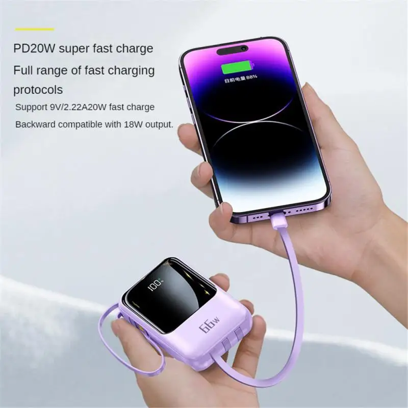 8000mAh Large Capacity Portable Power Bank With Built-in Fast Charging Cable Emergency Power Supply Emergency Supply