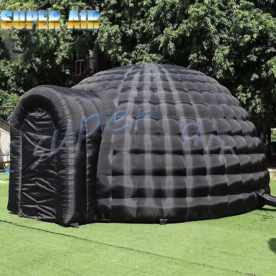 屋外用ポータブルオックスフォード製インフレータブルブラックイグルー型ドームテント、イベント用ドア付き大型インフレータブルキャンプテント