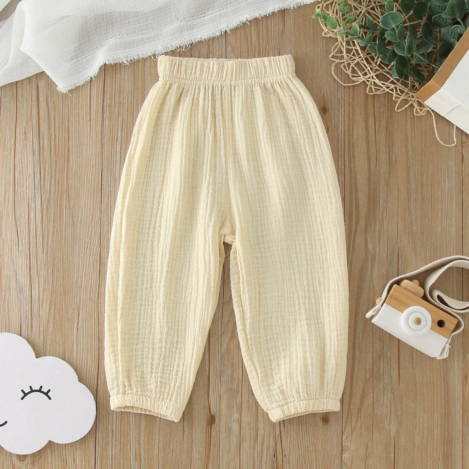 2025 Kids Summer Cool Pants Solid Color Cotton Elasticity Waist Pants For Boys Girls 12M-8T Korean Casual Trouser Teenager Pants