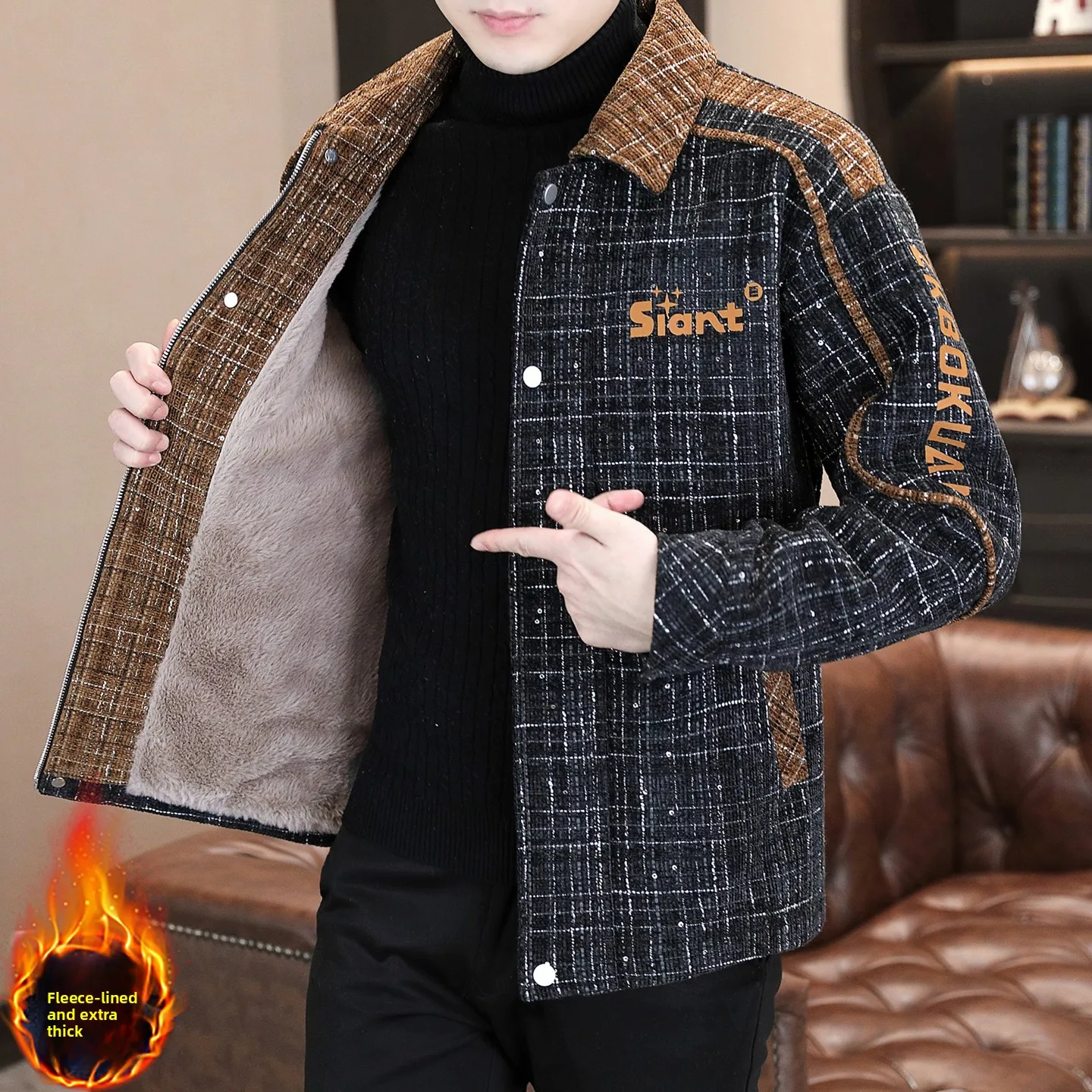 

Мужская утепленная повседневная куртка на флисовой подкладке, осенне-зимняя, модная, теплая, хлопковая, приталенная, с длинными рукавами, на пуговицах