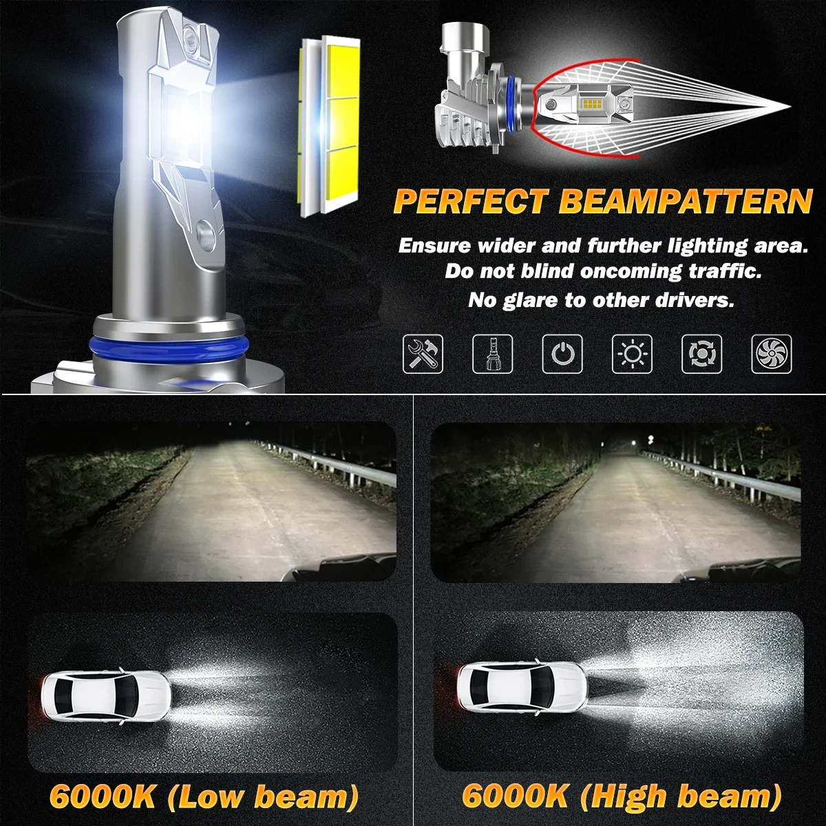 Katur 2Pcs 9012 HIR2 LED Headlight Bulbs Fanless Silent Design Canbus Error Free 16000lm Plug and Play DRL For FORD EDGE 2014