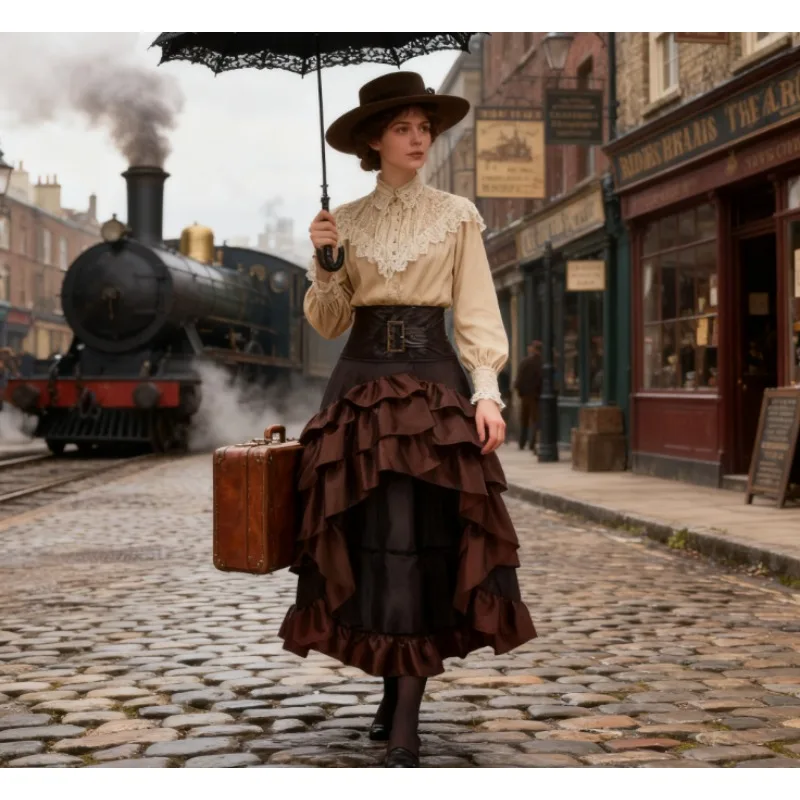 Jupe Pirate femme gothique ourlet asymétrique jupe longue