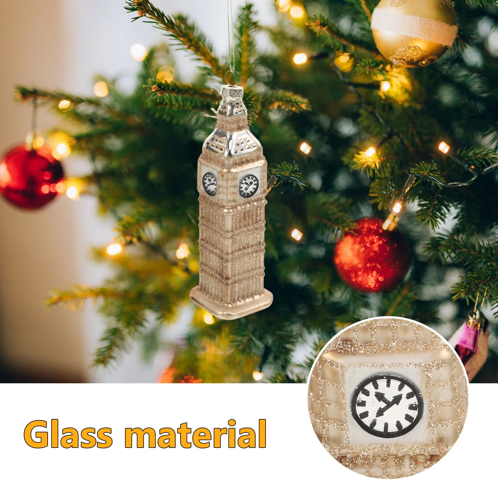 Grand ornement créatif en verre, pendentif pour arbre de noël, décoration de maison, salon, chambre à coucher, décor d'étude, horloge rétro, tour Design