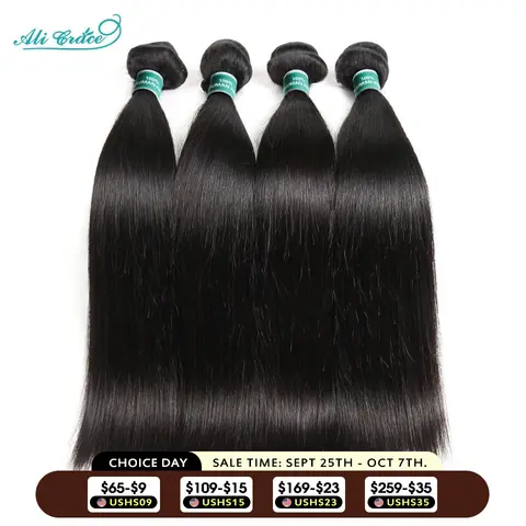 ALI GRACE Hair Brazilian Straight Human Hair 4 Bundles 100% Remy Human Hair Weaves Natural Color Straight Hair Bundle 10-28 inch