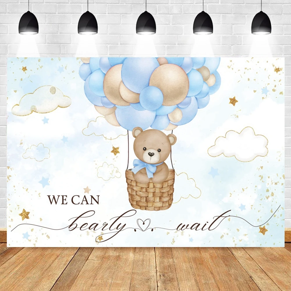 Hot Air Balloon Bear Elephant Backdrop Girl Boy Baby Shower Birthday PartyWe Can Bearly Wait Photography Background Photo Studio