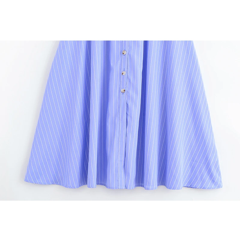 فساتين YENKYE قميص طويل مخططة باللون الأزرق للنساء بزر أمامي مع حزام على شكل حرف a بدون أكمام فساتين ماكسي أنيقة