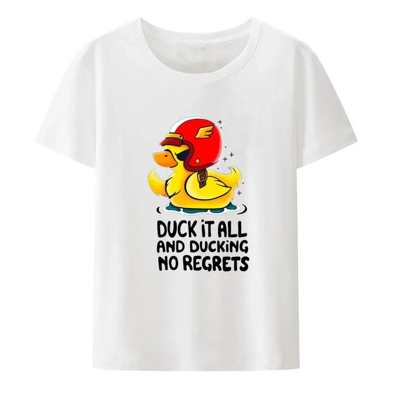 Kawaii Duck It All and Ducking No Regrets Graphic Funny T Shirts for Woman Anime Hip-hop Girls Tops Y2k Harajuku O-neck Clothes