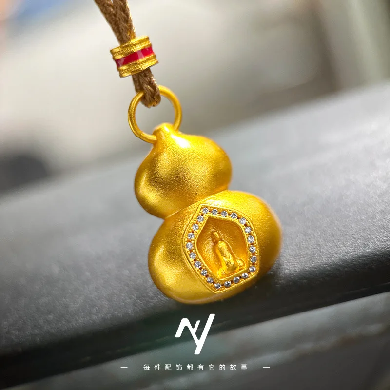 

9999 New Chinese style ancient gold treasure gourd Hao full of diamond pendant 24K real gold sweater chain pendant female gift
